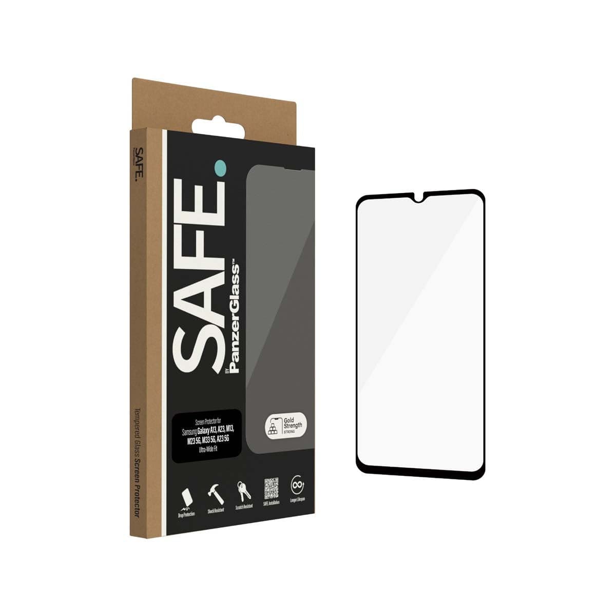 PanzerGlass SAFE Phone Screen Protector for Samsung A13/A23/M23 5G/M33 - Black.