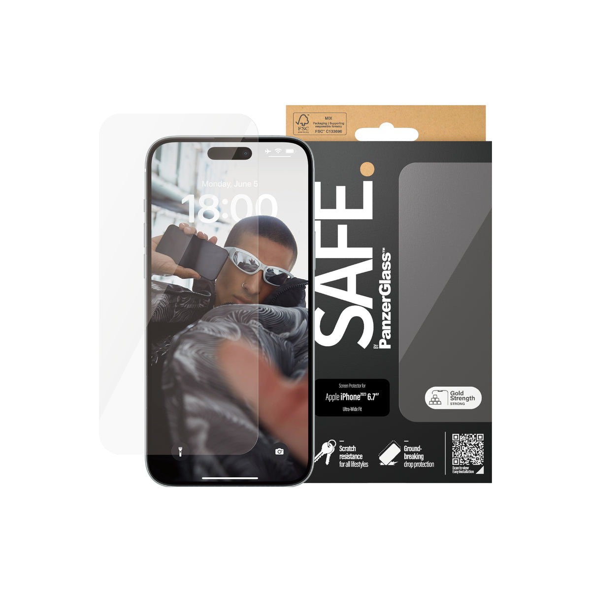 PanzerGlass SAFE Ultra Wide Fit Screen Protector for iPhone 15 Plus