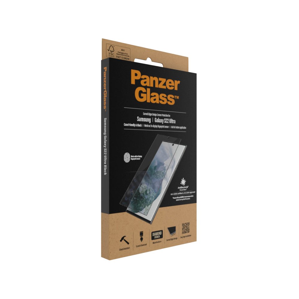 PanzerGlass Case Friendly AntiBac Phone Screen Pprotector for Samsung GS22 Ultra - Black - Phone Screen Protector - Techunion -