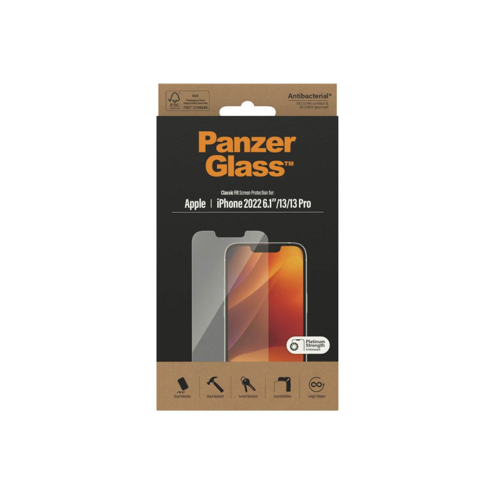 PanzerGlass Classic Fit Antibacterial Screen Protector for iPhone 14 - Screen Protector - Techunion -