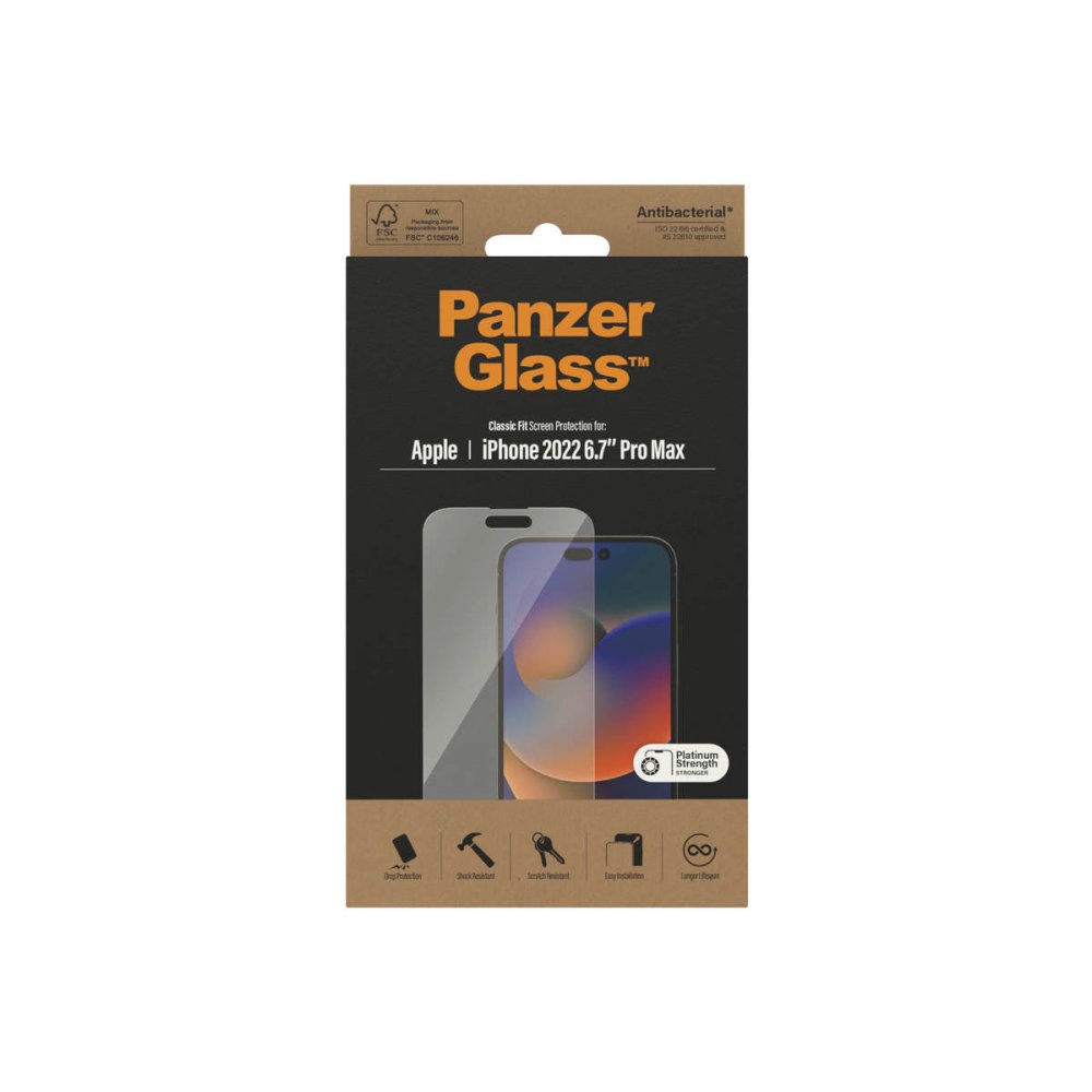 PanzerGlass Classic Fit Antibacterial Screen Protector for iPhone 14 Pro Max - Screen Protector - Techunion -