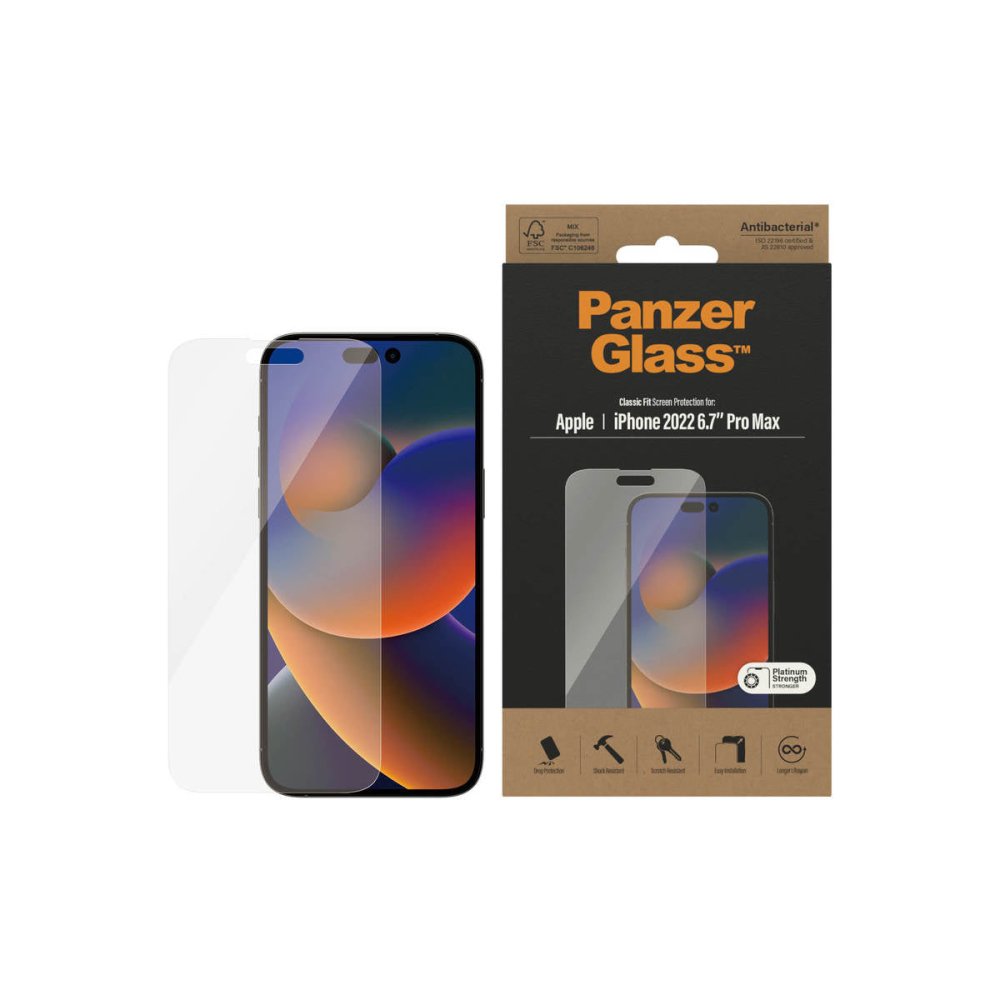 PanzerGlass Classic Fit Antibacterial Screen Protector for iPhone 14 Pro Max - Screen Protector - Techunion -
