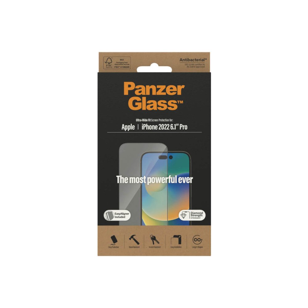 PanzerGlass Ultra-Wide Fit Antibacterial Screen Protector for iPhone 14 Pro - Screen Protector - Techunion -